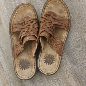 Woven Leather Slide Sandals